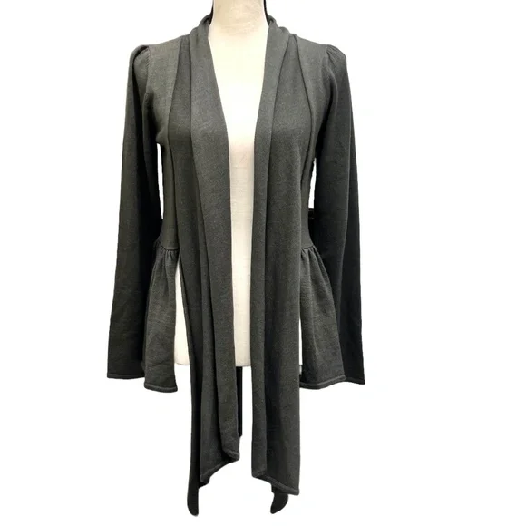 TEMPERLEY LONDON OLIVE GREEN WOOL & SILK TIE FRONT PEPLUM OPEN CARDIGAN